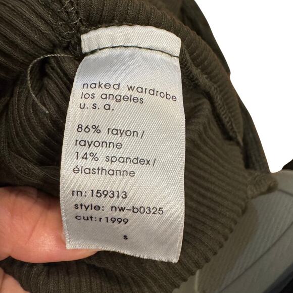 Naked Wardrobe Ribbed Zip Front Bodysuit Military Green Size S - Picture 5 of 5